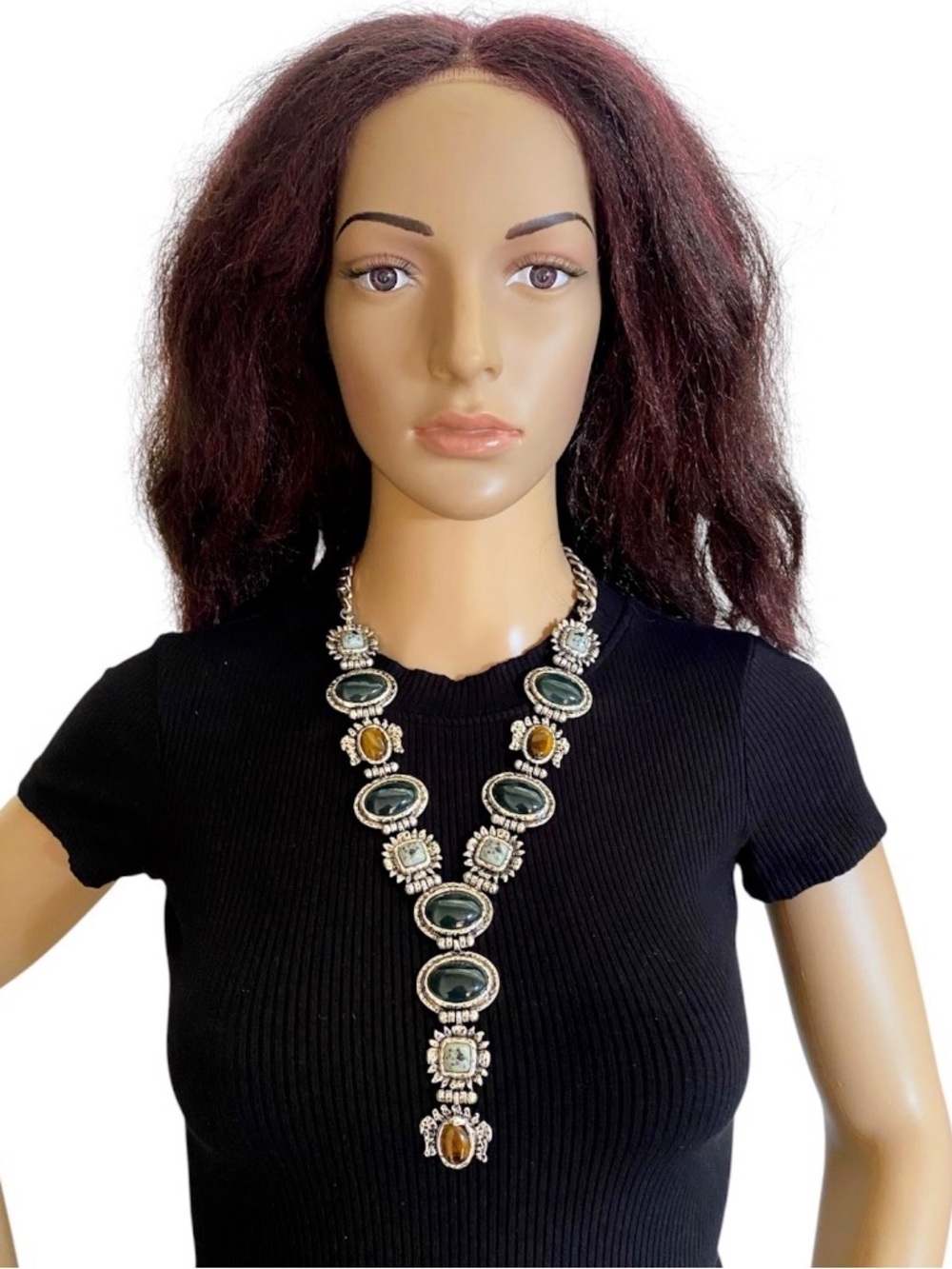 Zara metal with resin and colored stone statement necklace